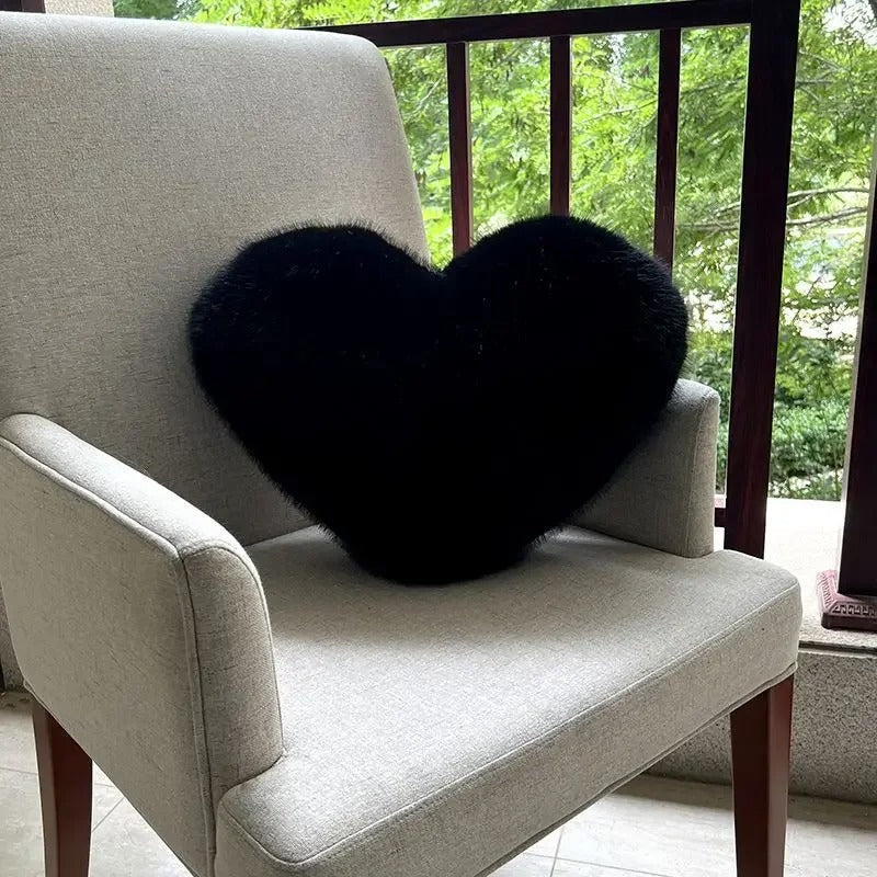 Coussin Cœur en Fausse Fourrure, 31x40 cm, Ultra Doux