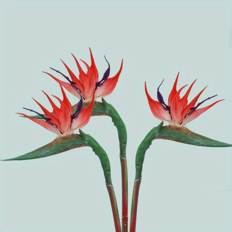 Faux Fleurs Strelitzia, Lot de 3 Tiges, Effet Tropical