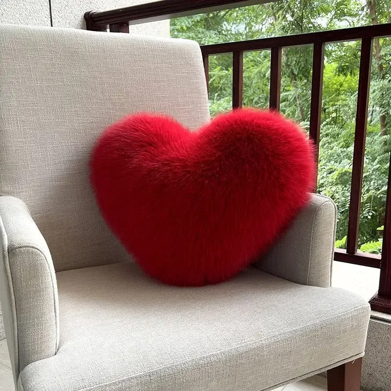 Coussin Cœur en Fausse Fourrure, 31x40 cm, Ultra Doux