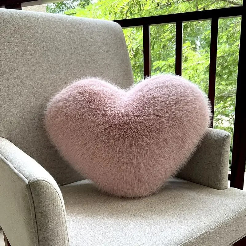 Coussin Cœur en Fausse Fourrure, 31x40 cm, Ultra Doux