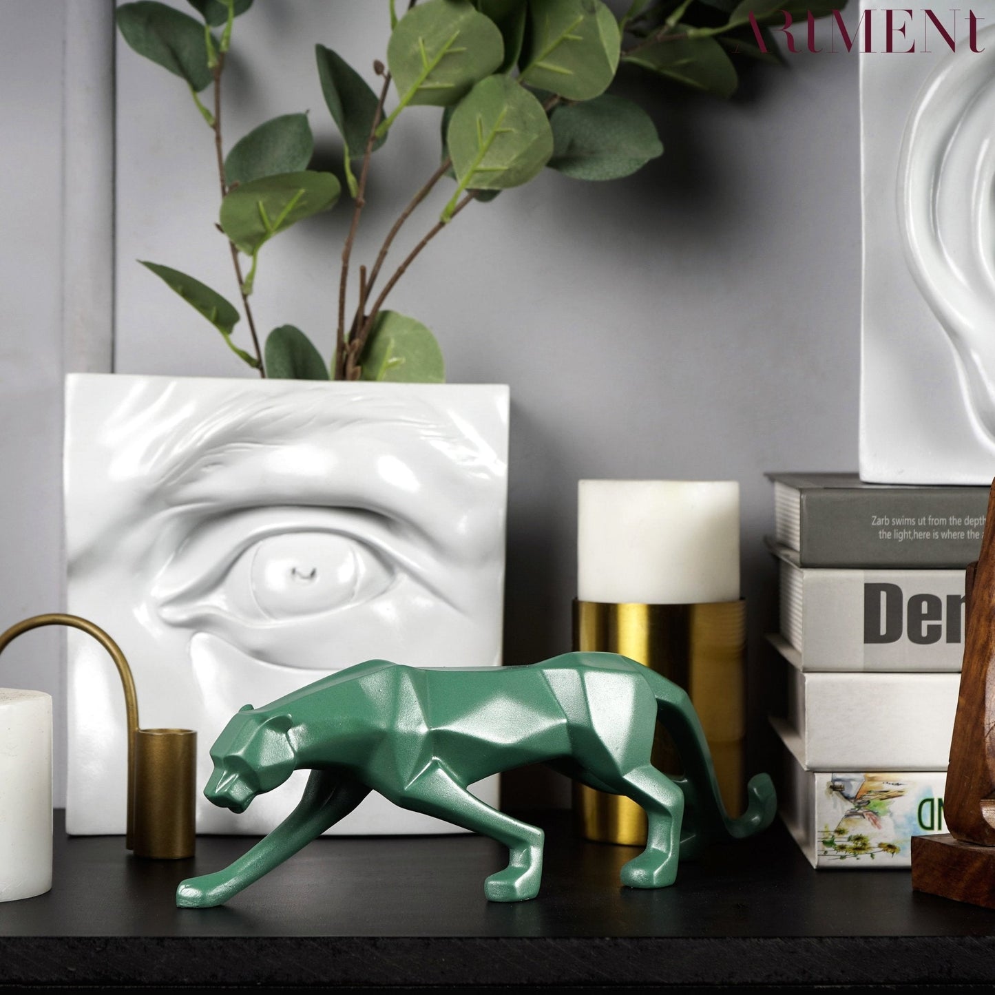 Statue Panthère Géométrique en Résine – Sculpture Design pour Salon, Bureau ou Entrée