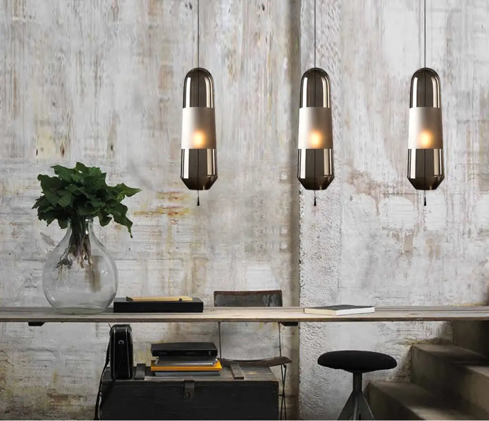 Suspension Moderne Cylindrique Verre Fumé ou Ambre