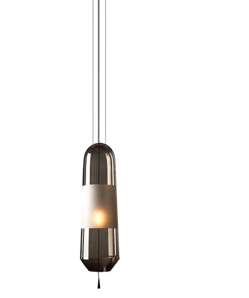 Suspension Moderne Cylindrique Verre Fumé ou Ambre