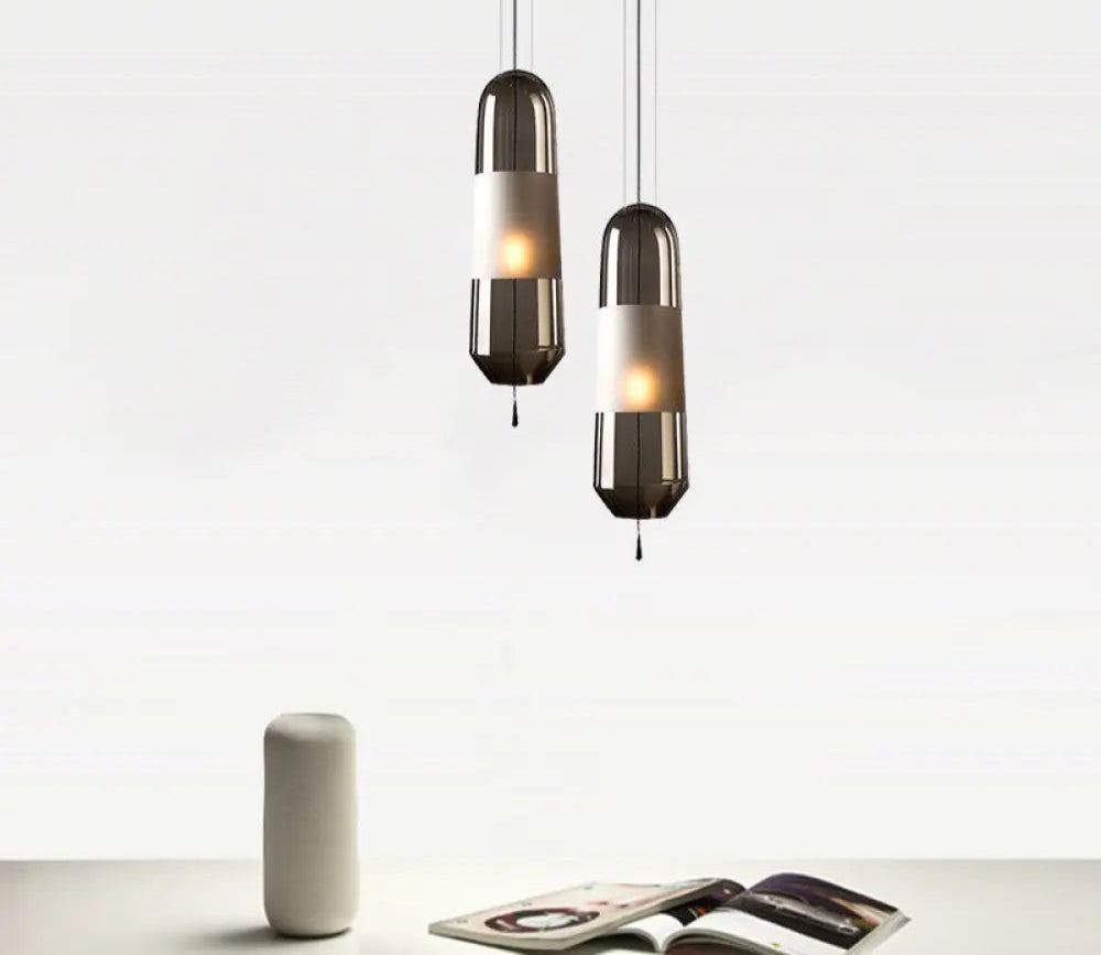 Suspension Moderne Cylindrique Verre Fumé ou Ambre