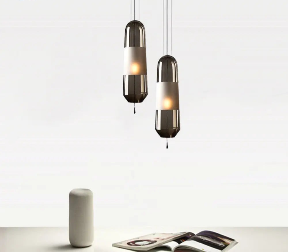 Suspension Moderne Cylindrique Verre Fumé ou Ambre