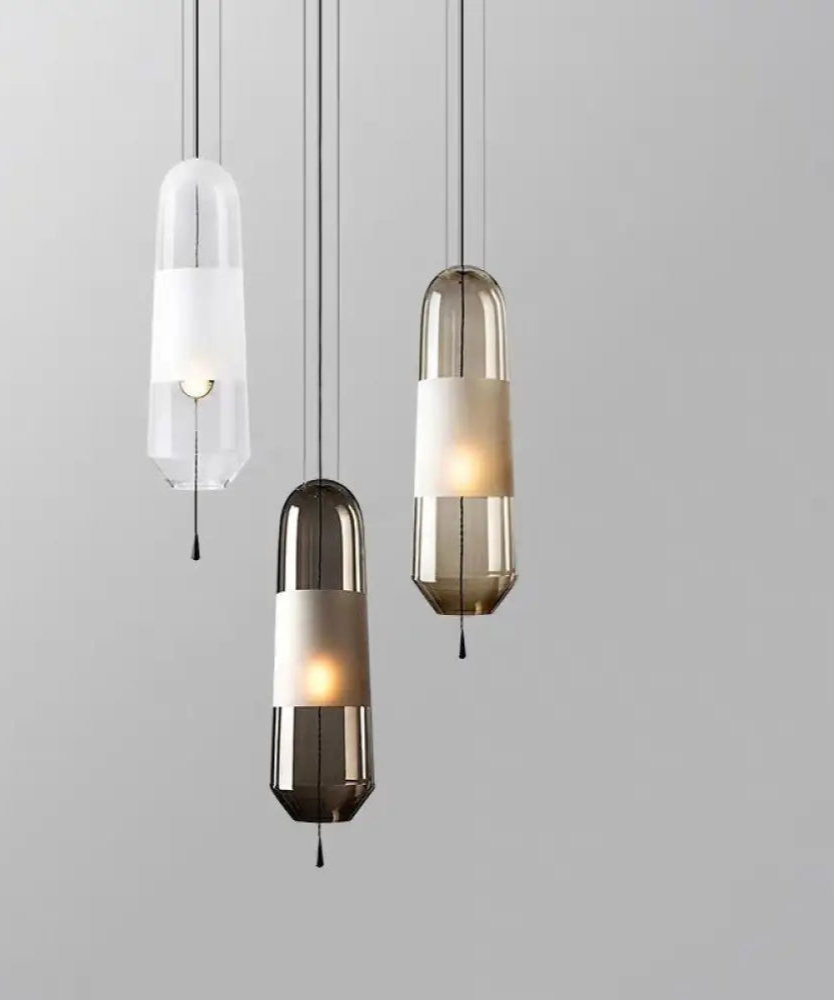 Suspension Moderne Cylindrique Verre Fumé ou Ambre