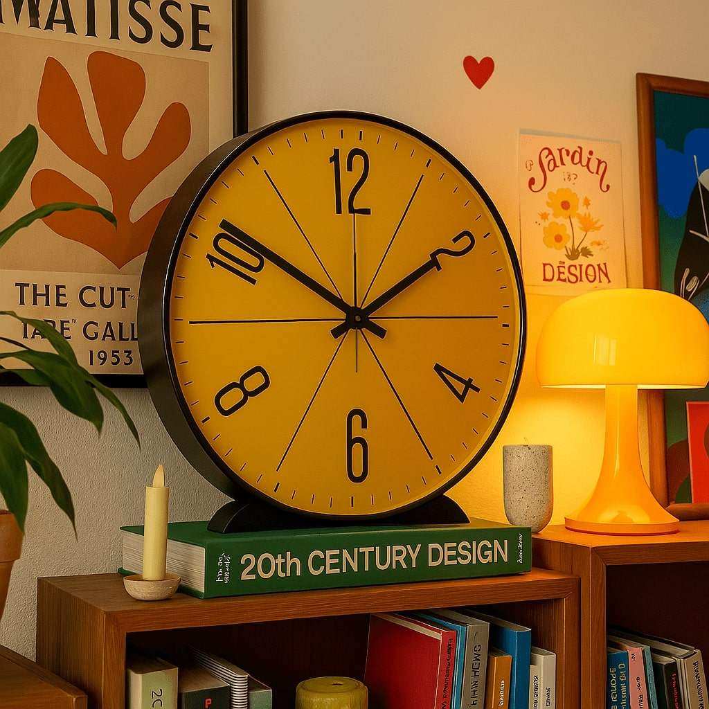 Horloge Murale Design Moderne Jaune – Mouvement Quartz Silencieux Style Nordique