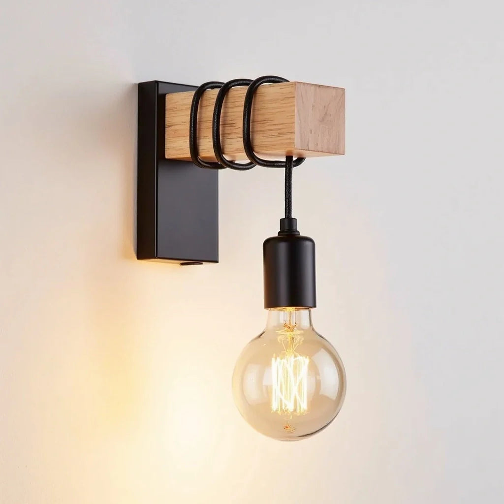 Applique Murale Industrielle Bois et Métal Sans Fil