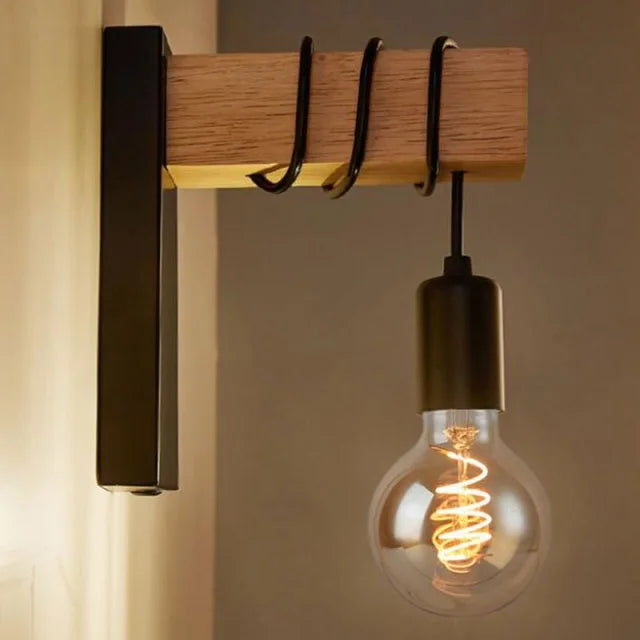 Applique Murale Industrielle Bois et Métal Sans Fil