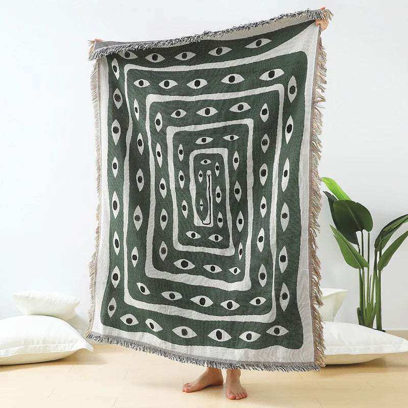 Plaid Tissé Mystic Gaze – Confort Boho et Design Hypnotique