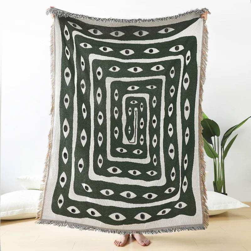 Plaid Tissé Mystic Gaze – Confort Boho et Design Hypnotique