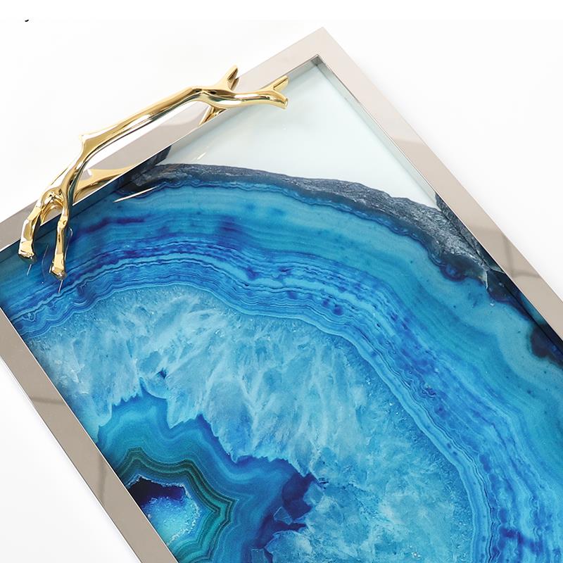 Plateau Décoratif en Agate Bleue – Luxe Naturel pour Vos Moments de Dégustation
