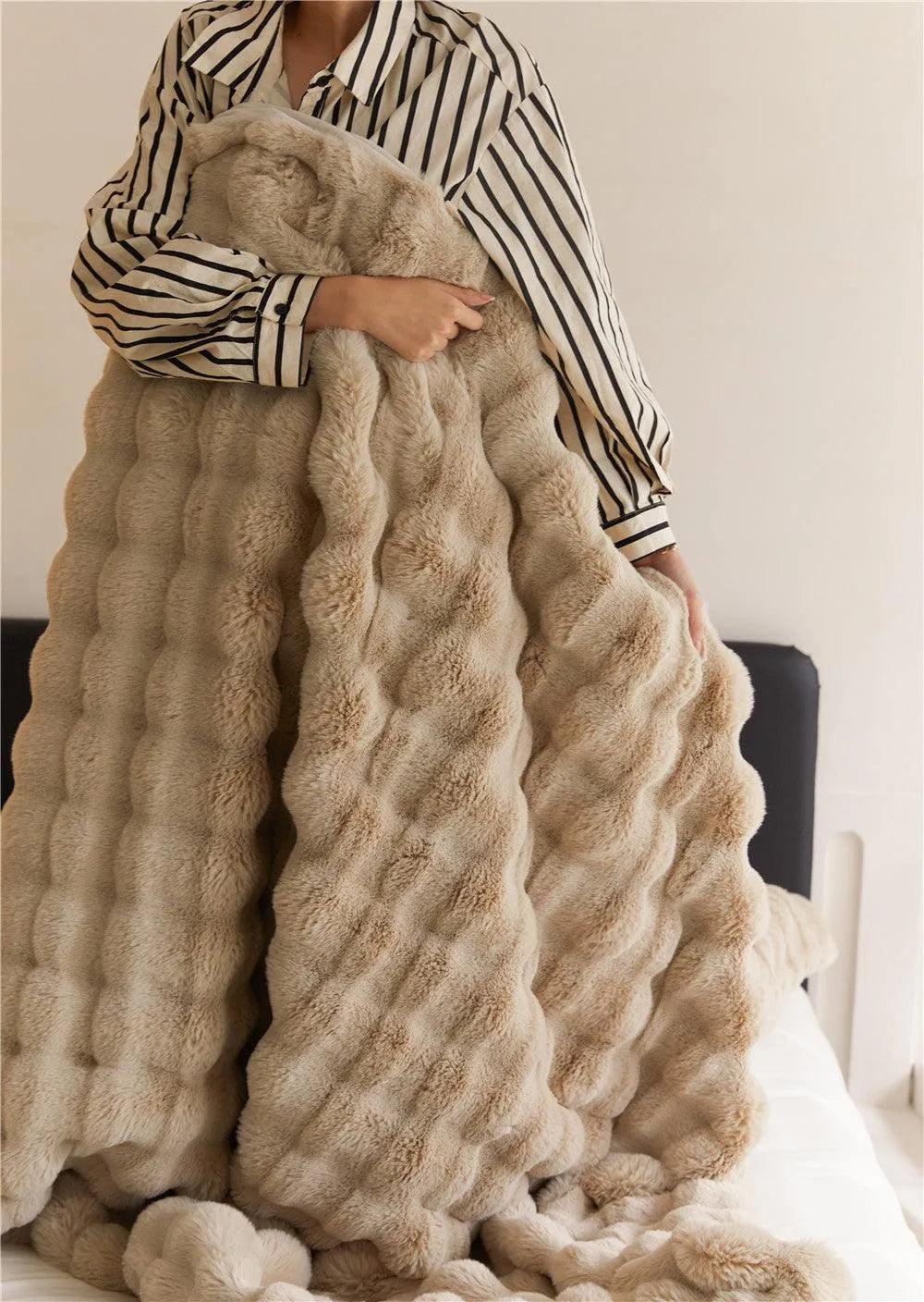 Plaid Doux Luxe Imitation Fourrure Chaud Hiver