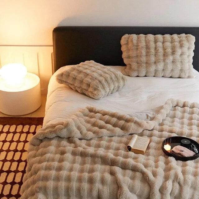Plaid Doux Luxe Imitation Fourrure Chaud Hiver