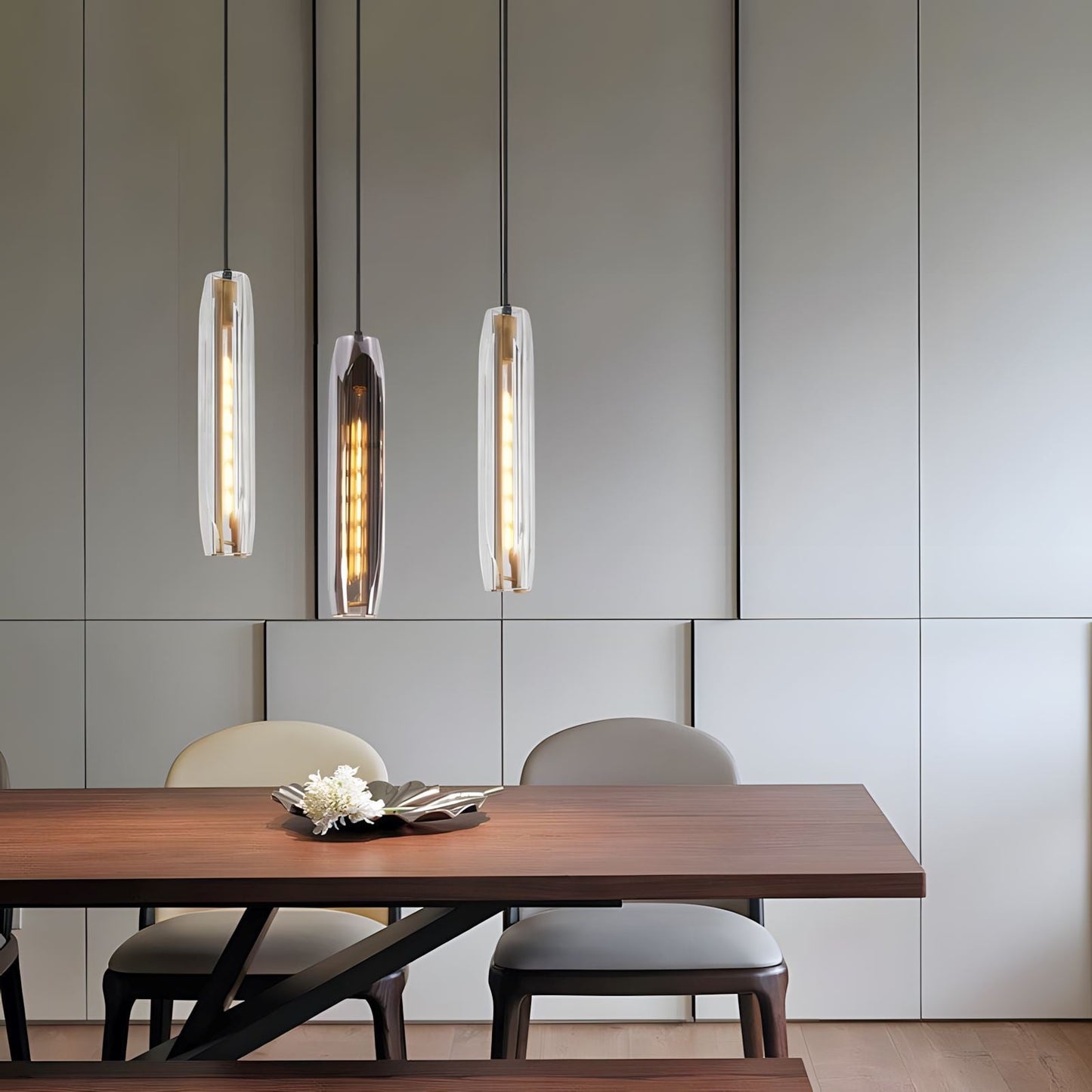 Suspension Moderne Verre K9 Laiton Fumé ou Clair