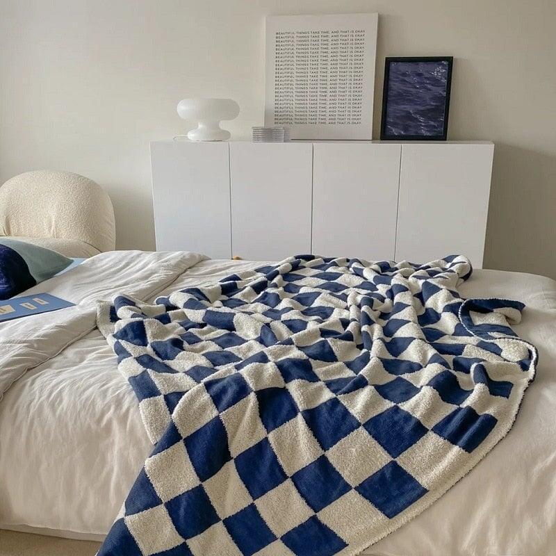 Plaid à Carreaux Doux, 127x152cm, Polyester Confort