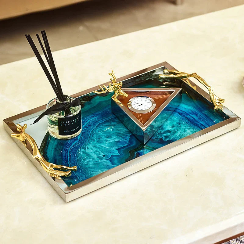 Plateau Décoratif en Agate Bleue – Luxe Naturel pour Vos Moments de Dégustation