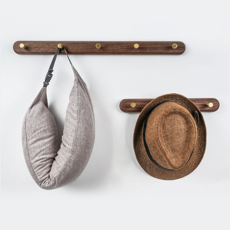 Porte-Manteau Mural Scandinave en Bois Naturel et Laiton