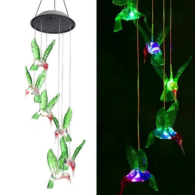 Carillon Solaire Colibri – Éclairage Extérieur LED Changeant de Couleurs pour Jardin et Balcon