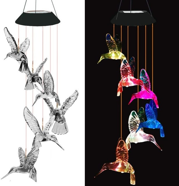 Carillon Solaire Colibri – Éclairage Extérieur LED Changeant de Couleurs pour Jardin et Balcon