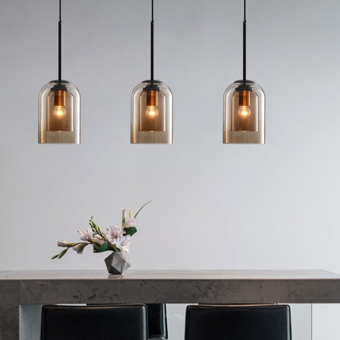 Suspension Mica Mi-Siècle avec Double Abat-Jour en Verre – Élégance Rétro pour Intérieurs Modernes