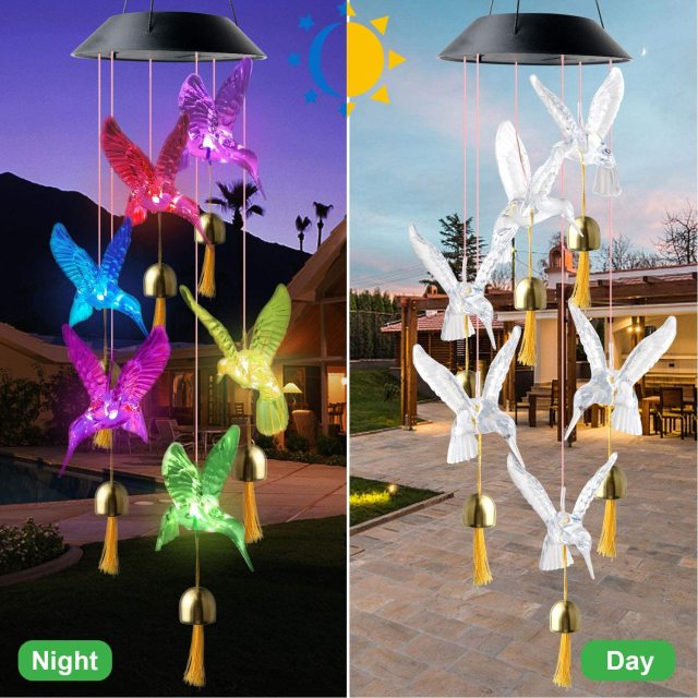 Carillon Solaire Colibri – Éclairage Extérieur LED Changeant de Couleurs pour Jardin et Balcon