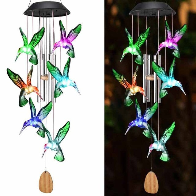 Carillon Solaire Colibri – Éclairage Extérieur LED Changeant de Couleurs pour Jardin et Balcon