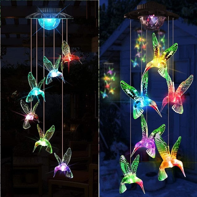 Carillon Solaire Colibri – Éclairage Extérieur LED Changeant de Couleurs pour Jardin et Balcon