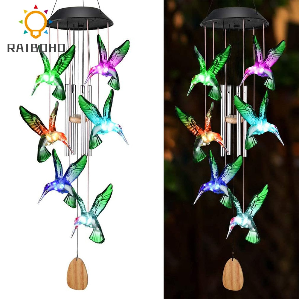 Carillon Solaire Colibri – Éclairage Extérieur LED Changeant de Couleurs pour Jardin et Balcon