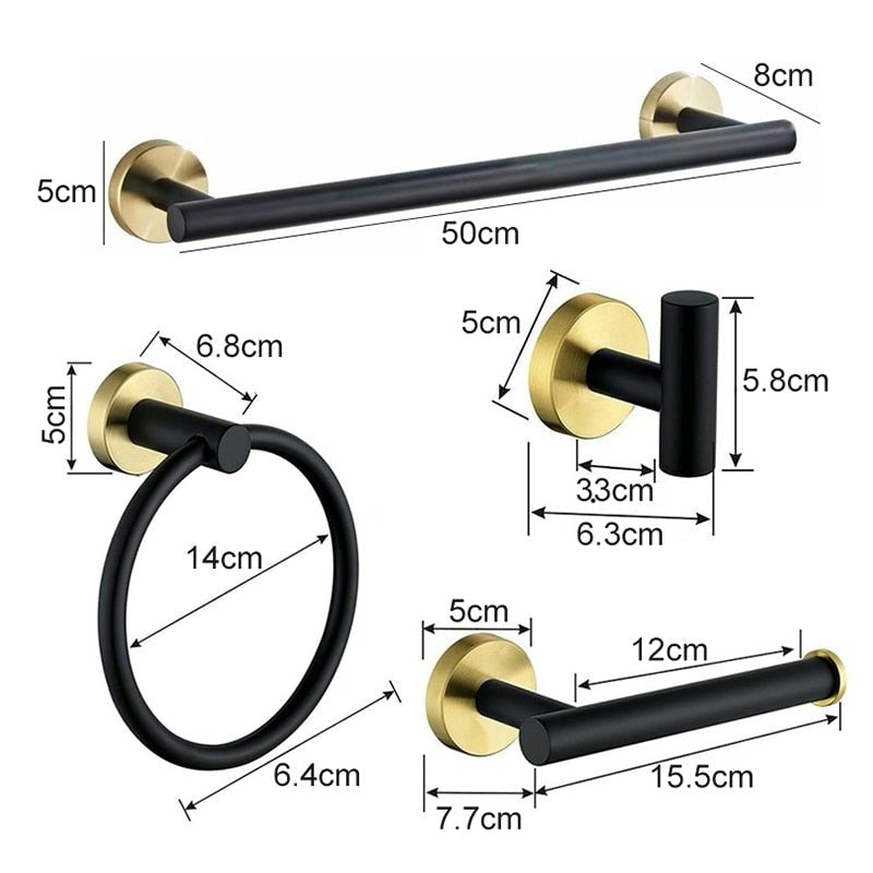 Accessoires Salle de Bain Inox – Noir & Or Brossé