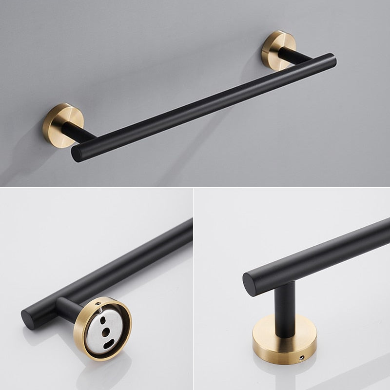 Accessoires Salle de Bain Inox – Noir & Or Brossé