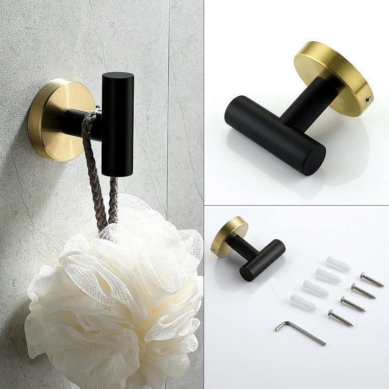 Accessoires Salle de Bain Inox – Noir & Or Brossé