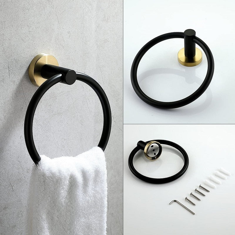Accessoires Salle de Bain Inox – Noir & Or Brossé