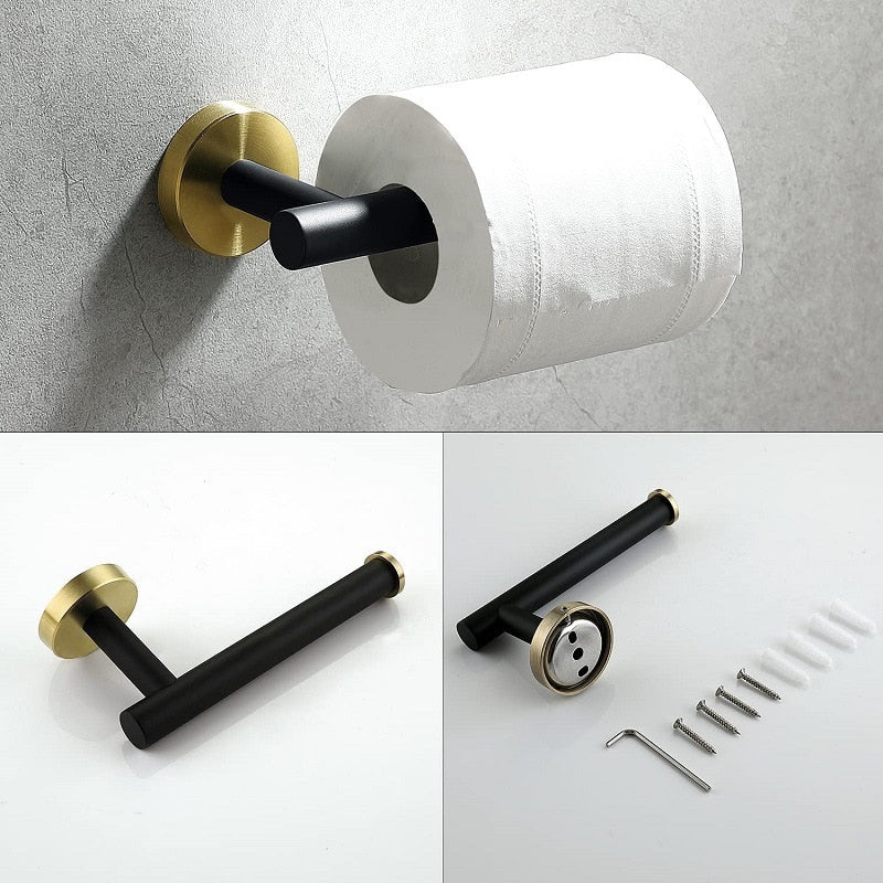 Accessoires Salle de Bain Inox – Noir & Or Brossé