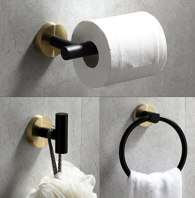Accessoires Salle de Bain Inox – Noir & Or Brossé