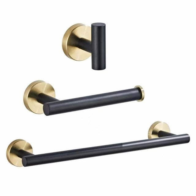 Accessoires Salle de Bain Inox – Noir & Or Brossé
