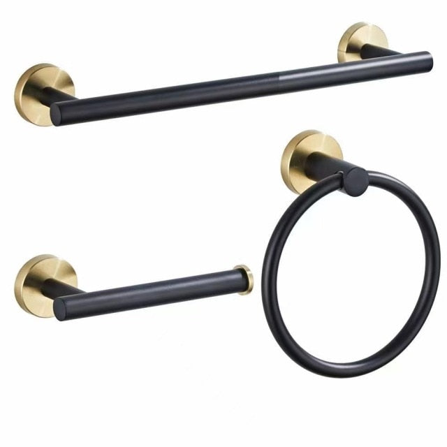 Accessoires Salle de Bain Inox – Noir & Or Brossé