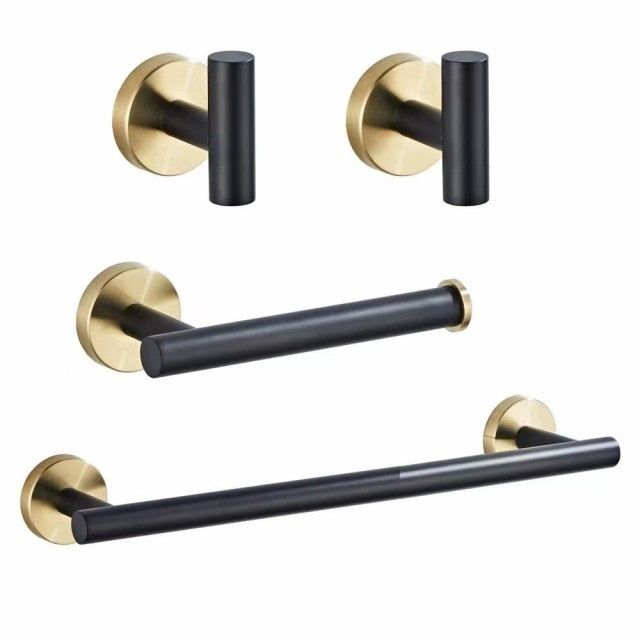 Accessoires Salle de Bain Inox – Noir & Or Brossé