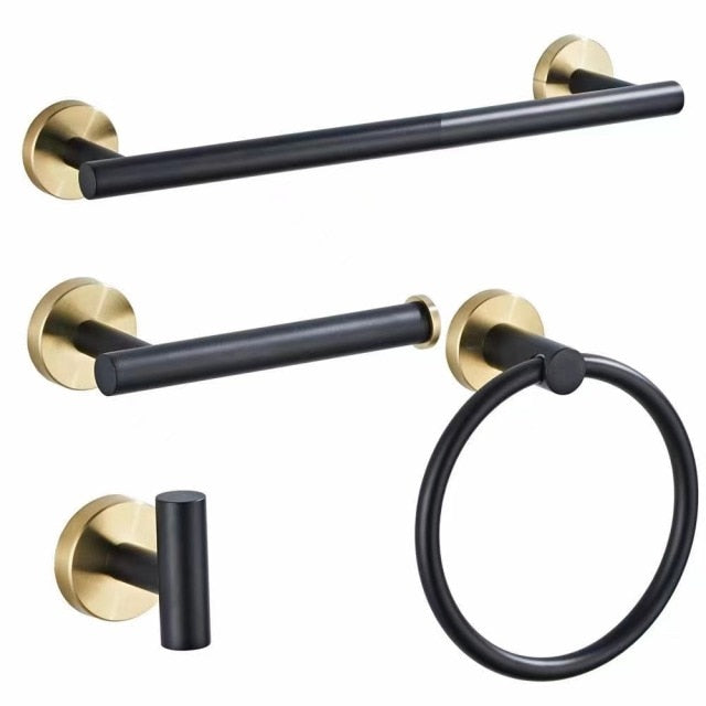 Accessoires Salle de Bain Inox – Noir & Or Brossé