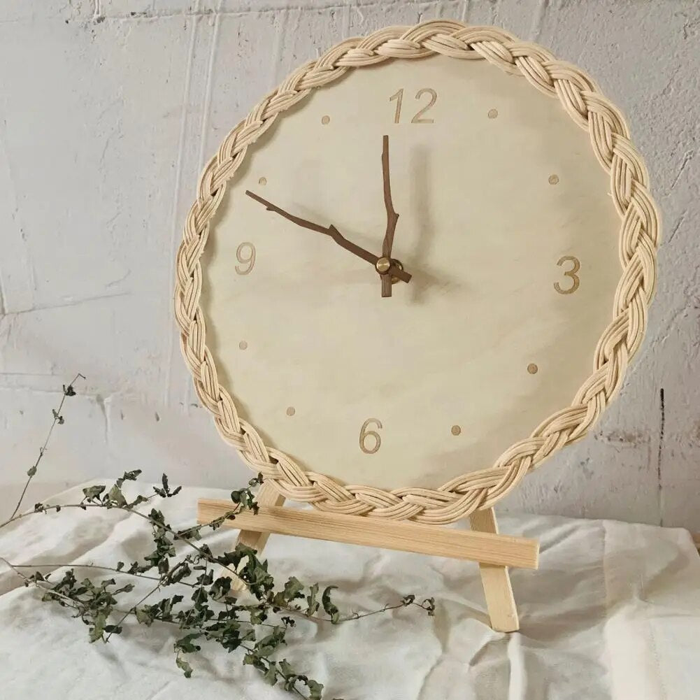 Horloge Murale Silencieuse, Rotin Tressé Style Européen