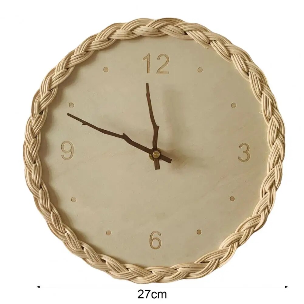 Horloge Murale Silencieuse, Rotin Tressé Style Européen