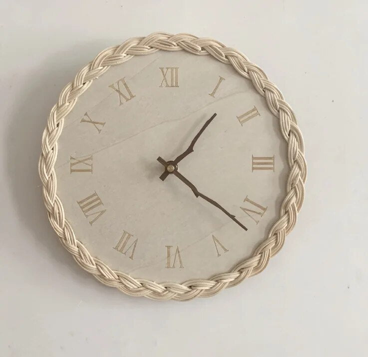 Horloge Murale Silencieuse, Rotin Tressé Style Européen