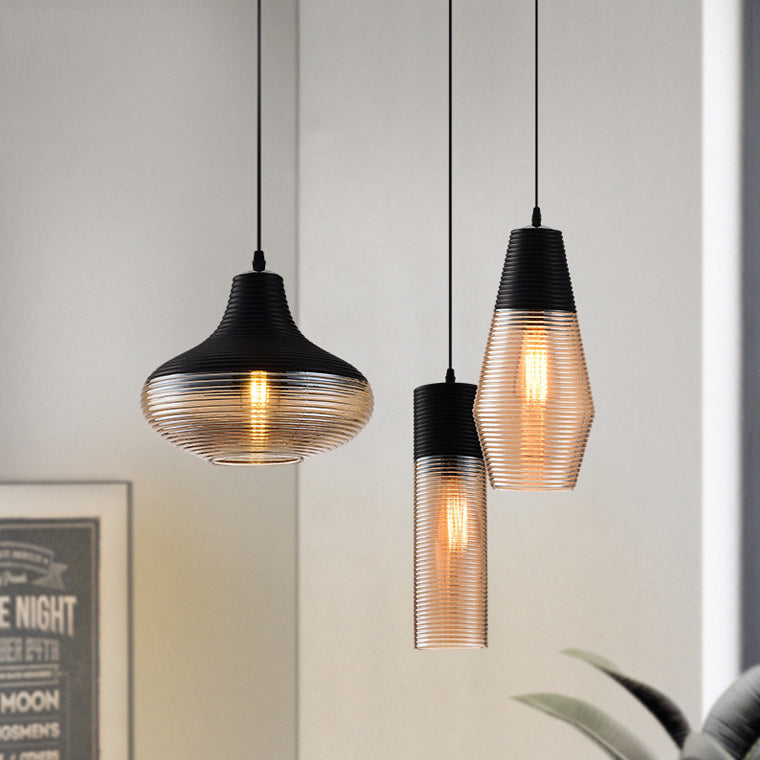 Suspension Renord, Verre Soufflé, Style Scandinave, Noir & Ambre