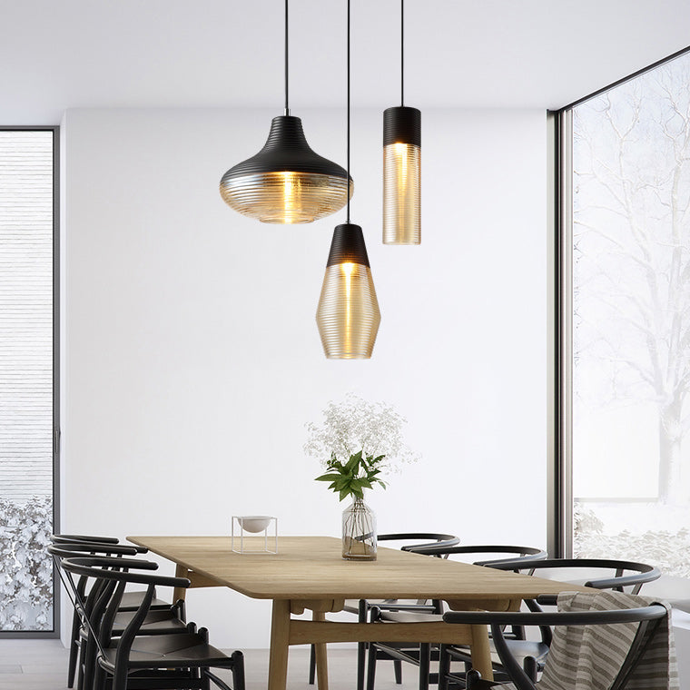 Suspension Renord, Verre Soufflé, Style Scandinave, Noir & Ambre
