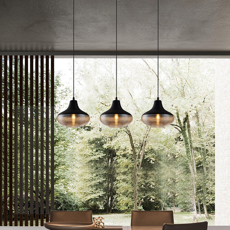 Suspension Renord, Verre Soufflé, Style Scandinave, Noir & Ambre