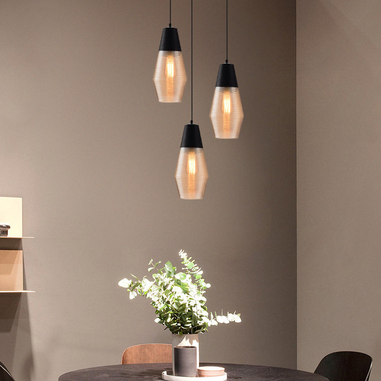 Suspension Renord, Verre Soufflé, Style Scandinave, Noir & Ambre