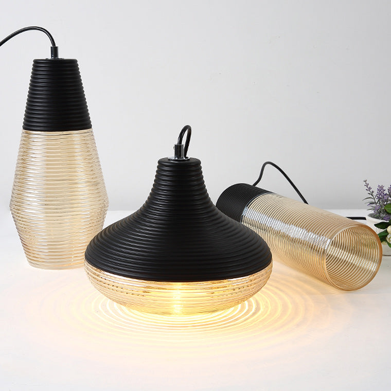 Suspension Renord, Verre Soufflé, Style Scandinave, Noir & Ambre
