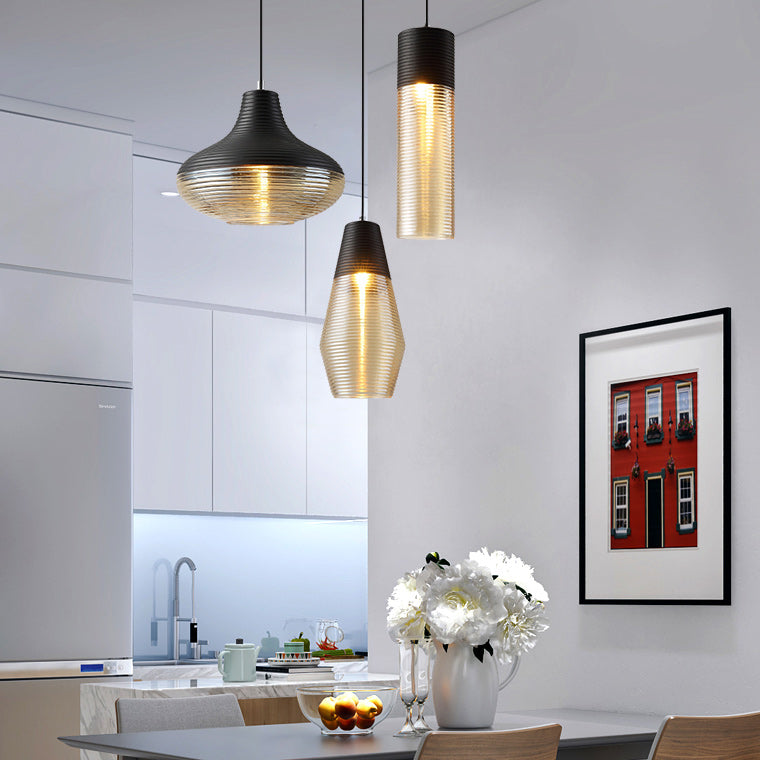 Suspension Renord, Verre Soufflé, Style Scandinave, Noir & Ambre