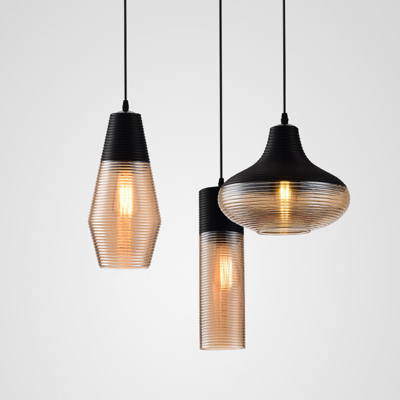 Suspension Renord, Verre Soufflé, Style Scandinave, Noir & Ambre