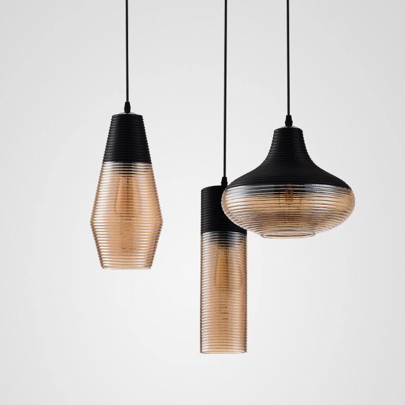 Suspension Renord, Verre Soufflé, Style Scandinave, Noir & Ambre